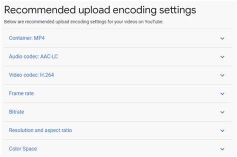 YouTube recommended upload encoding settings 